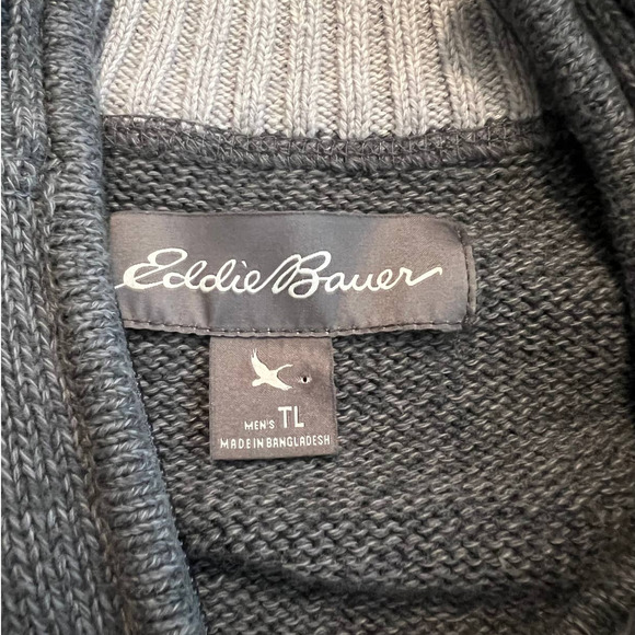 Eddie Bauer Men's Sweater in Gray Cotton with 1/4 Zipper Size Tall Large - Picture 3 of 4